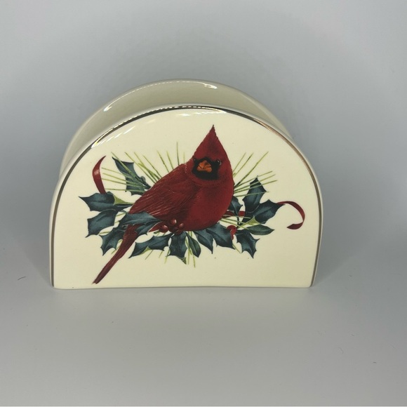 Lenox Winter Greetings Napkin Holder RED CARDINAL Porcelain NEW OPEN BOX - Picture 4 of 10